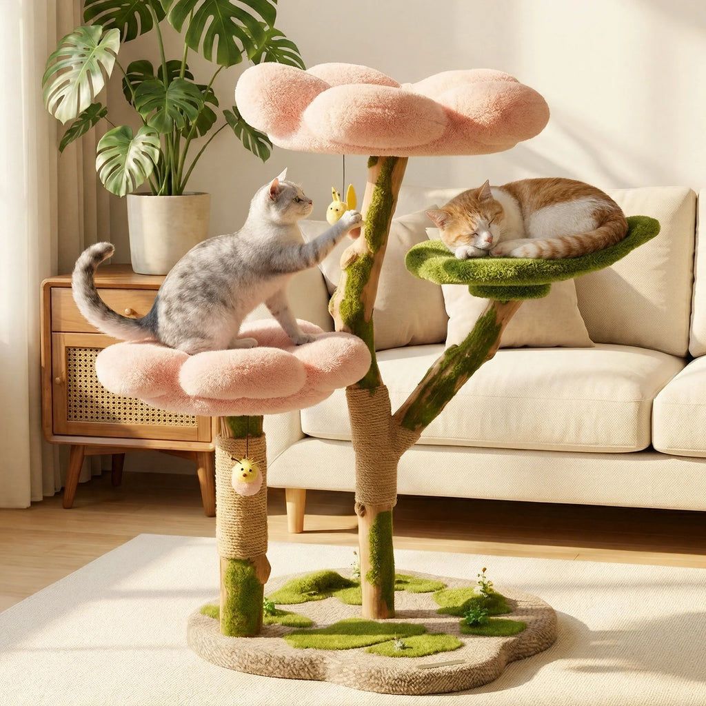 35.4" Blossom Wonder Solid Wood Cat Tree