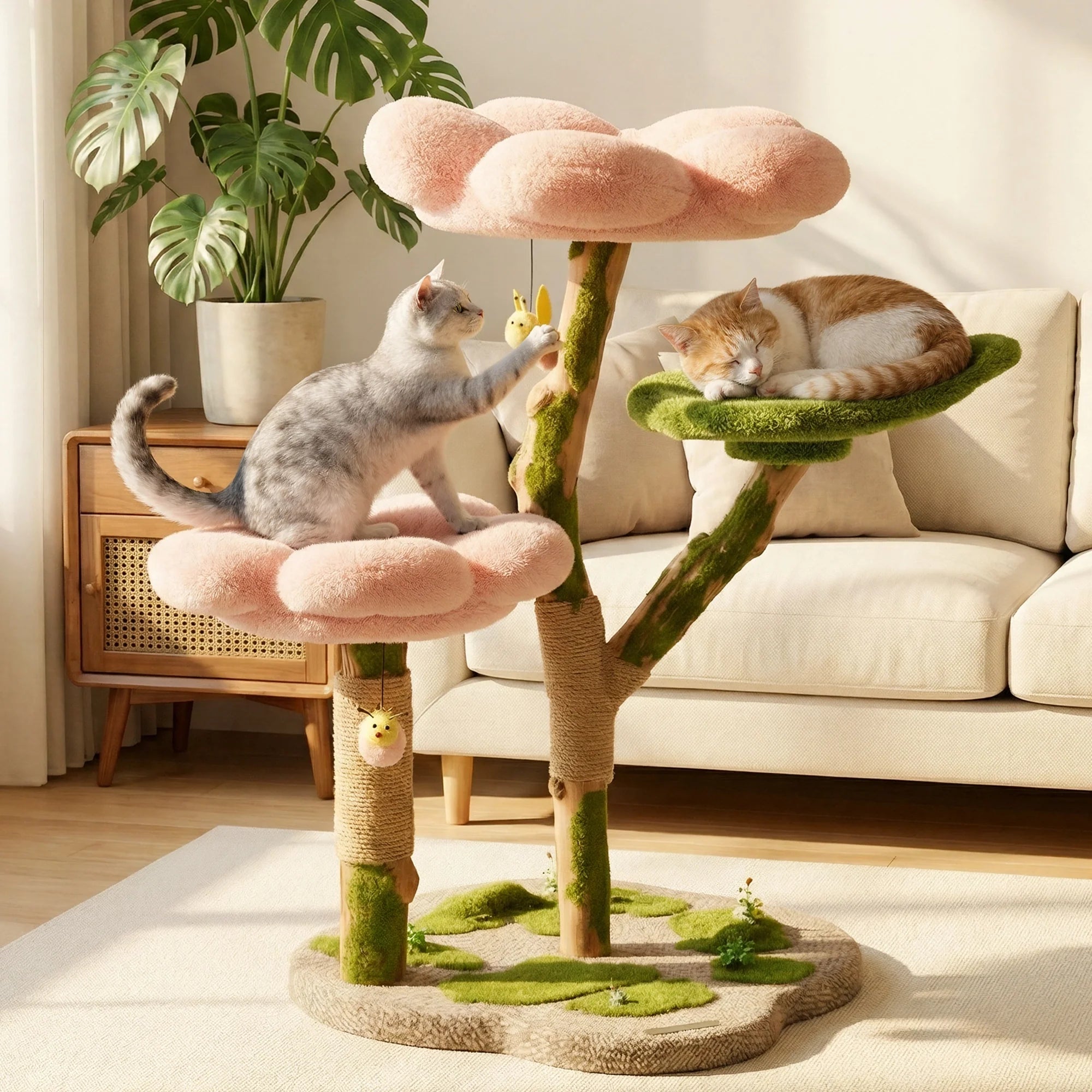 35.4" Blossom Wonder Solid Wood Cat Tree