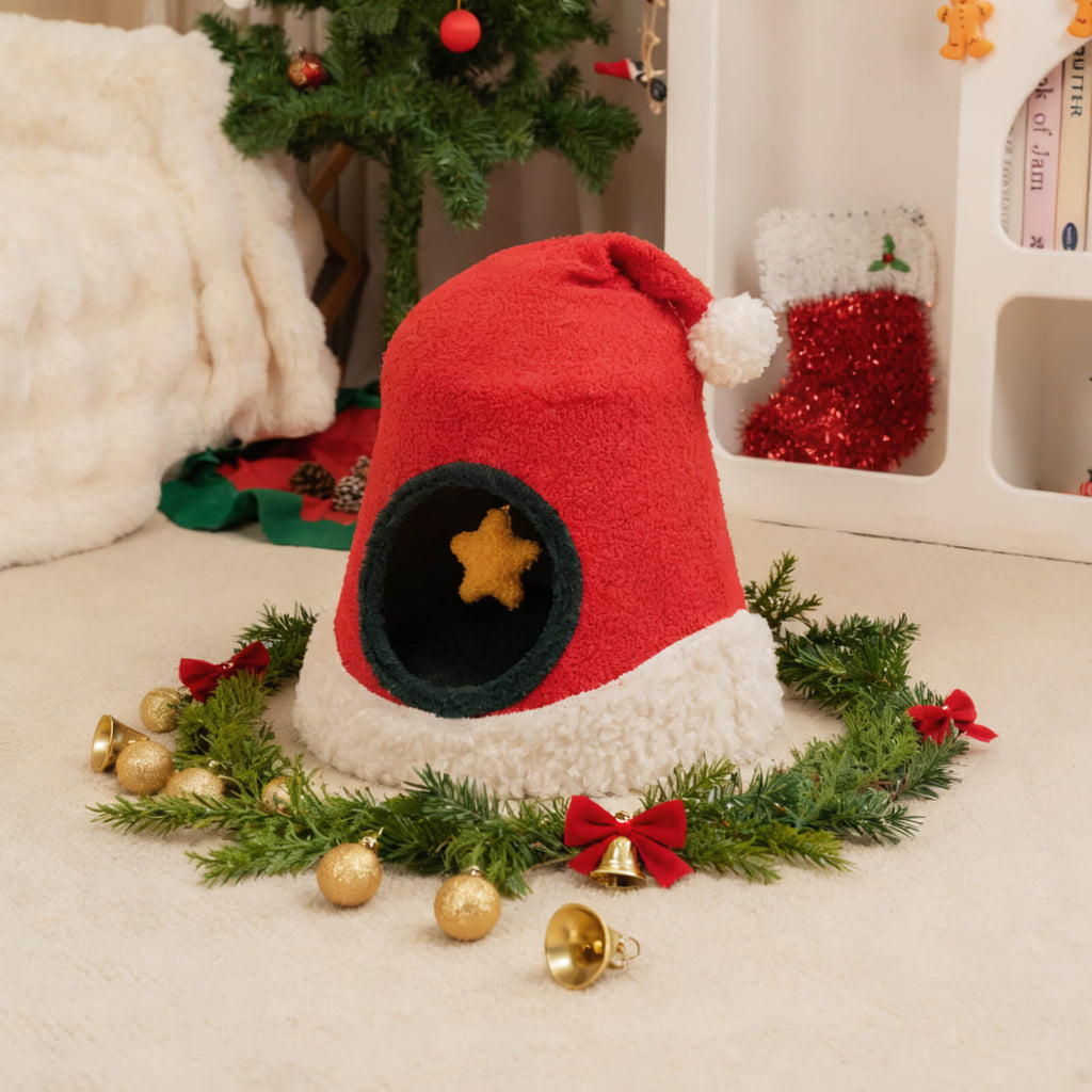 Christmas Santa Hat Cat Bed