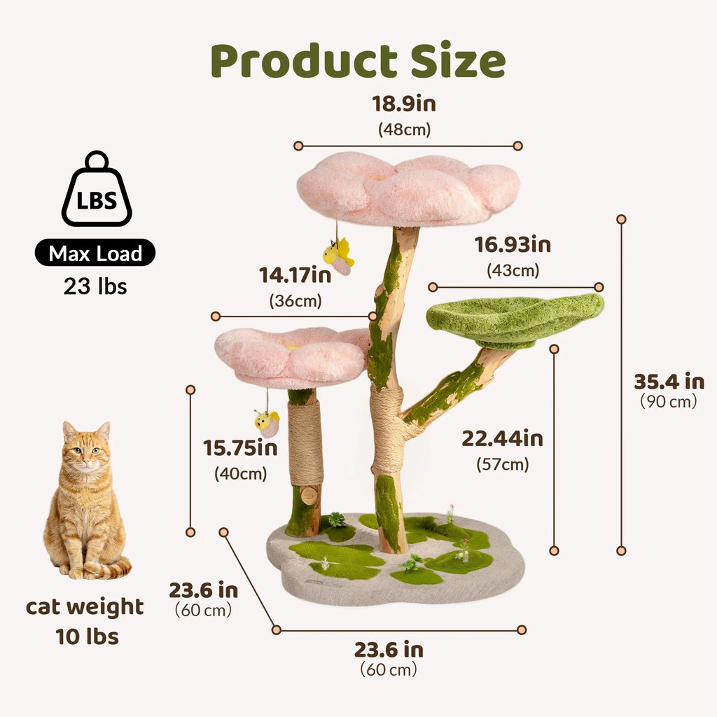 35.4" Blossom Wonder Solid Wood Cat Tree