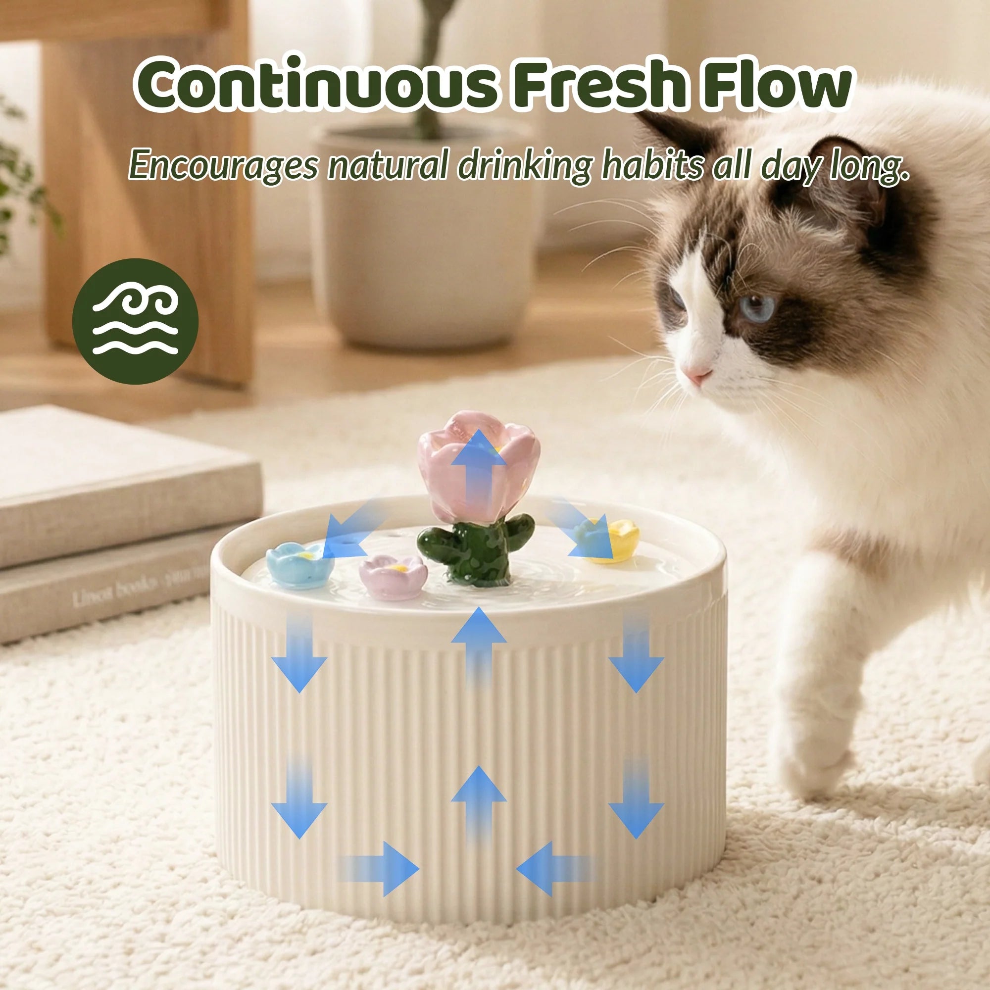 42oz Tulip Garden Cat Water Fountain