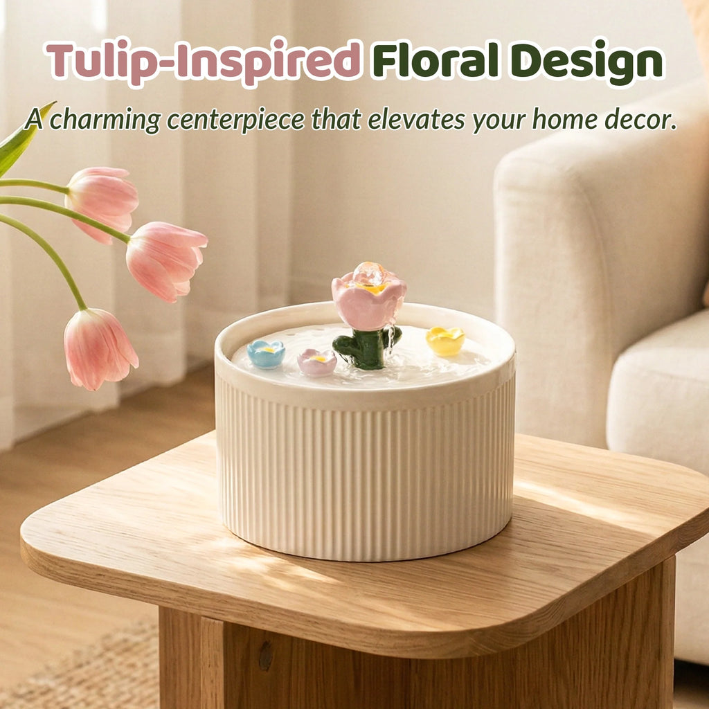 42oz Tulip Garden Cat Water Fountain