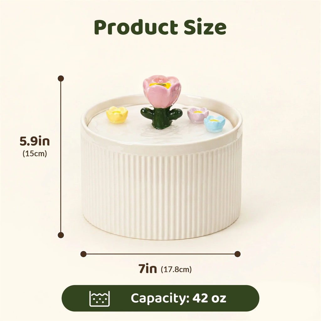 42oz Tulip Garden Cat Water Fountain