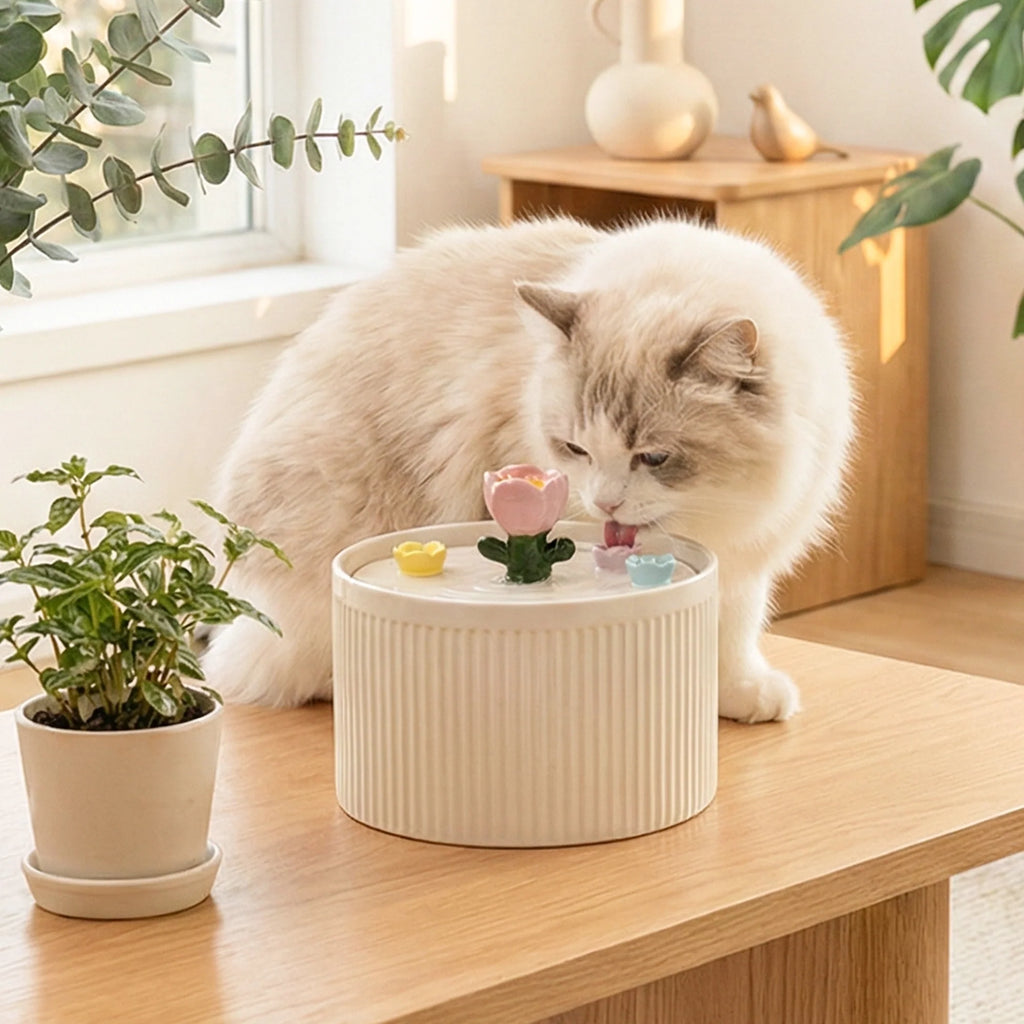 42oz Tulip Garden Cat Water Fountain