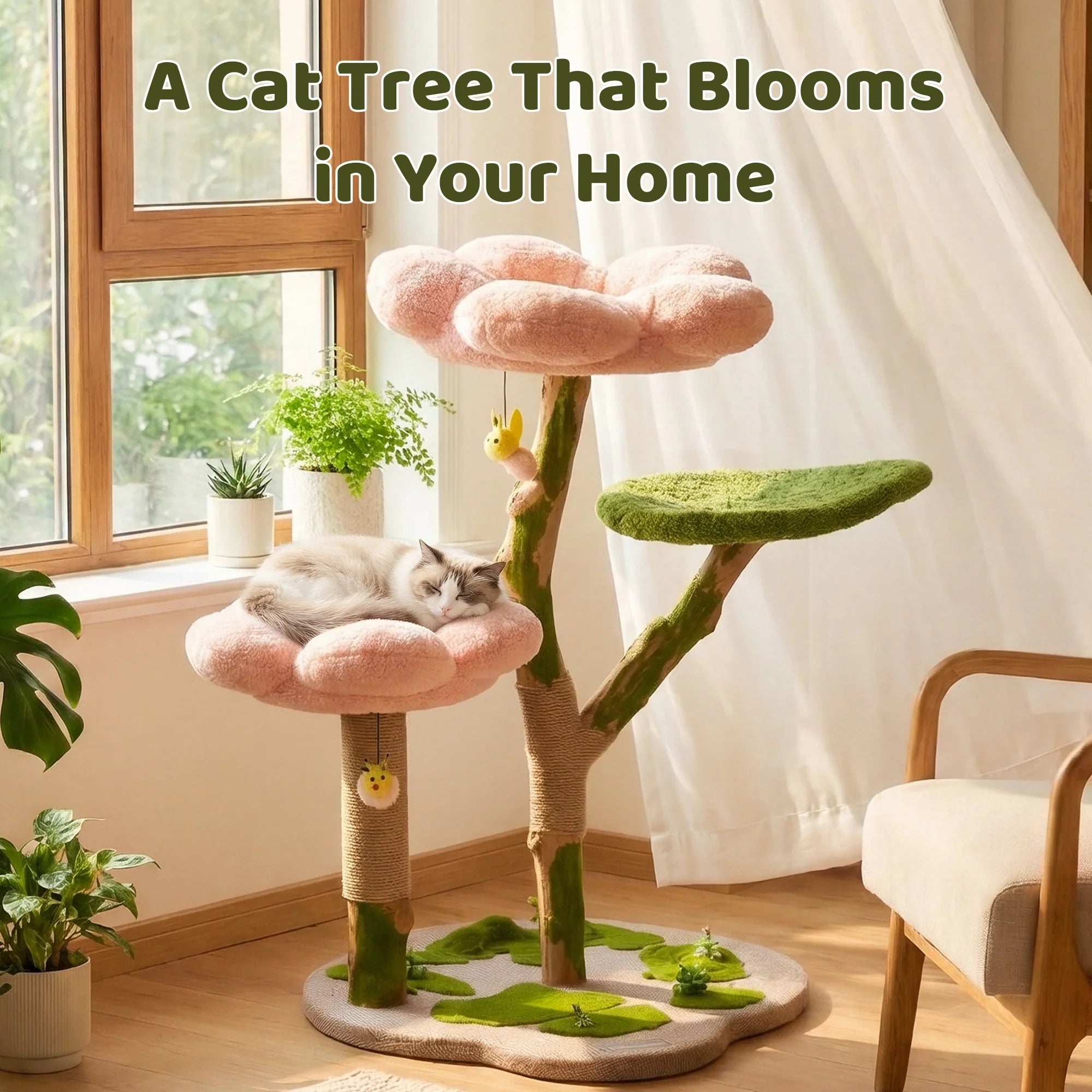 35.4" Blossom Wonder Solid Wood Cat Tree
