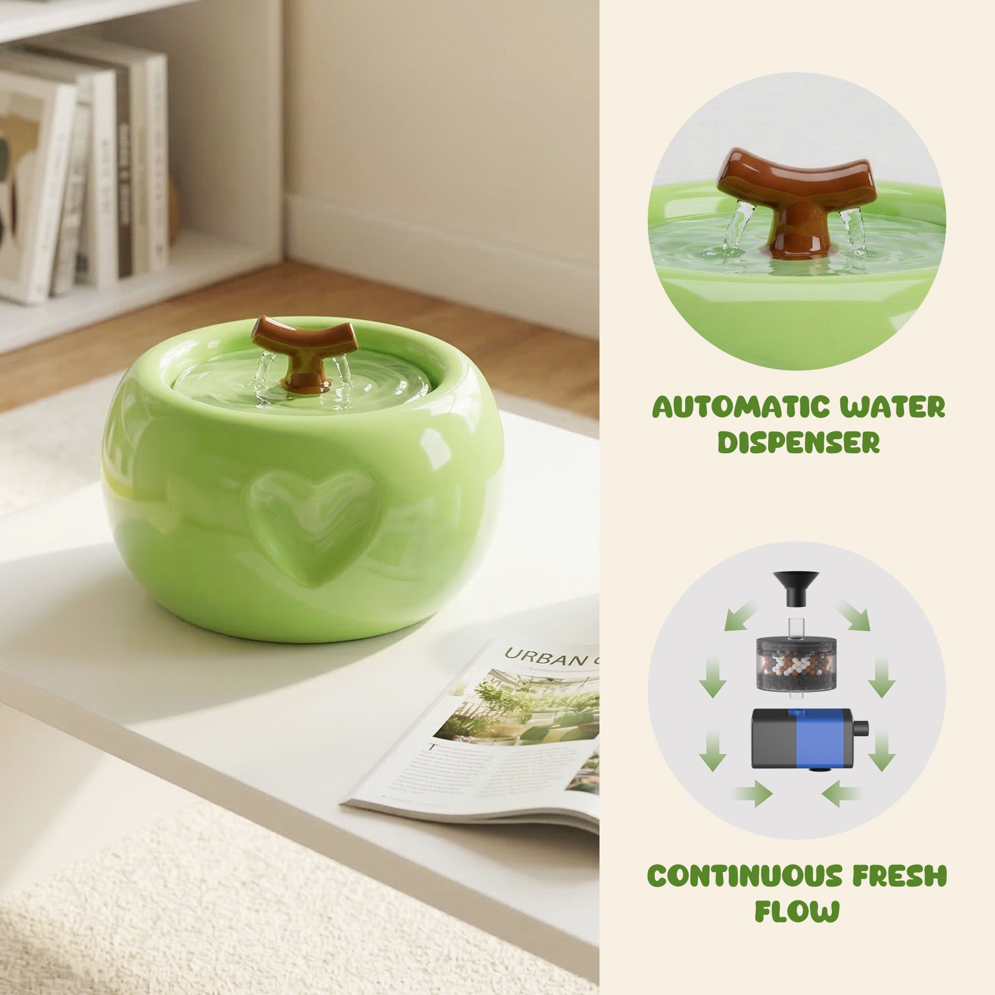 50oz Love Apple Cat Water Fountain