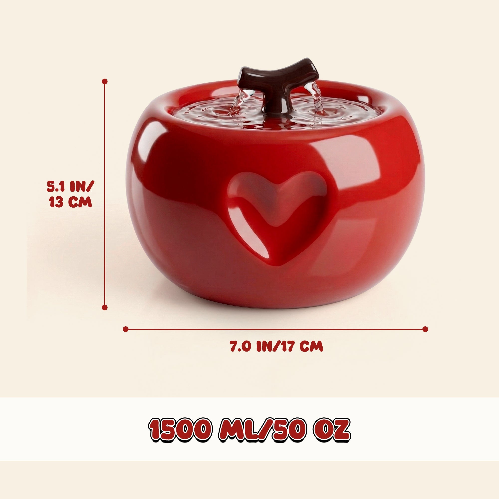 50oz Love Apple Cat Water Fountain