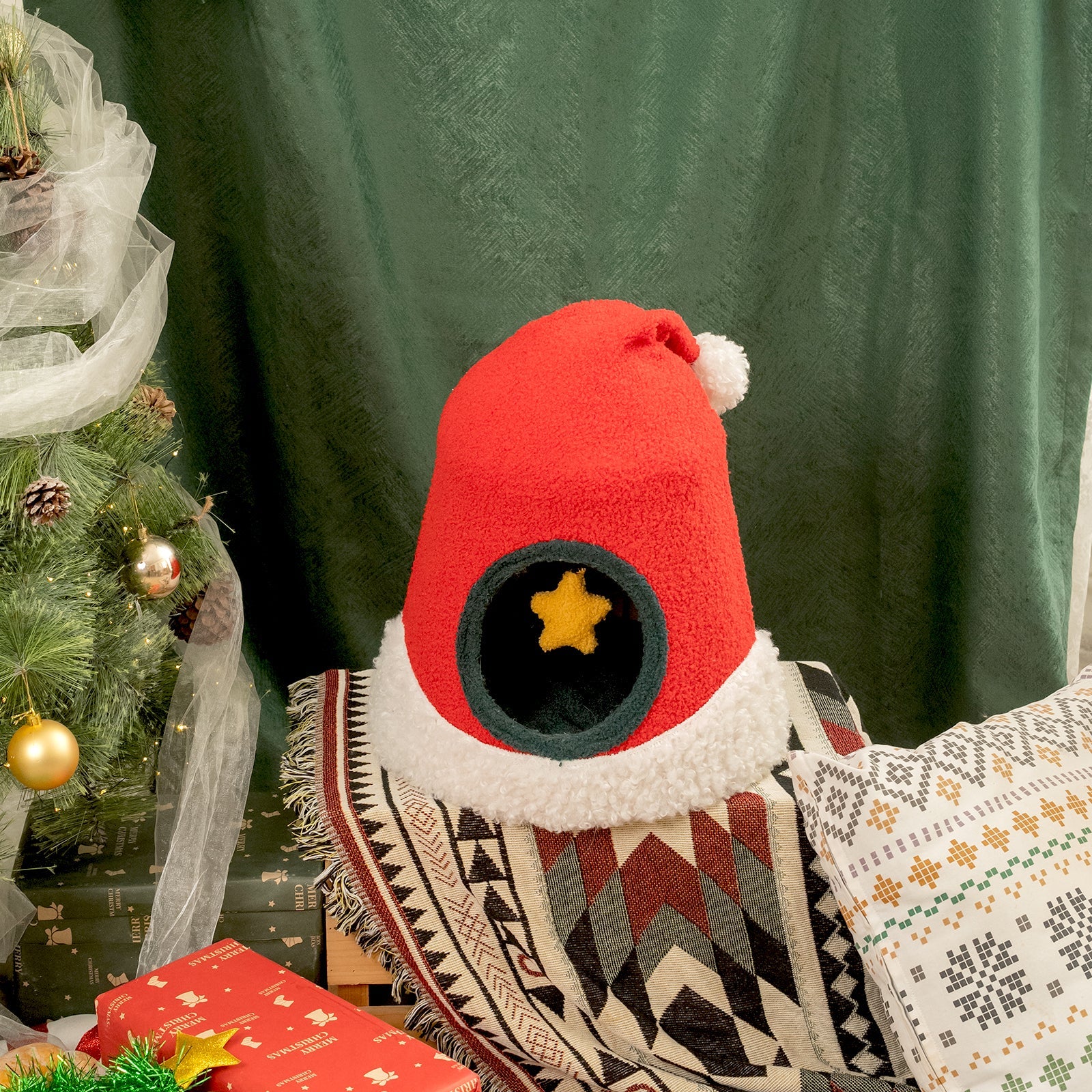 Christmas Santa Hat Cat Bed