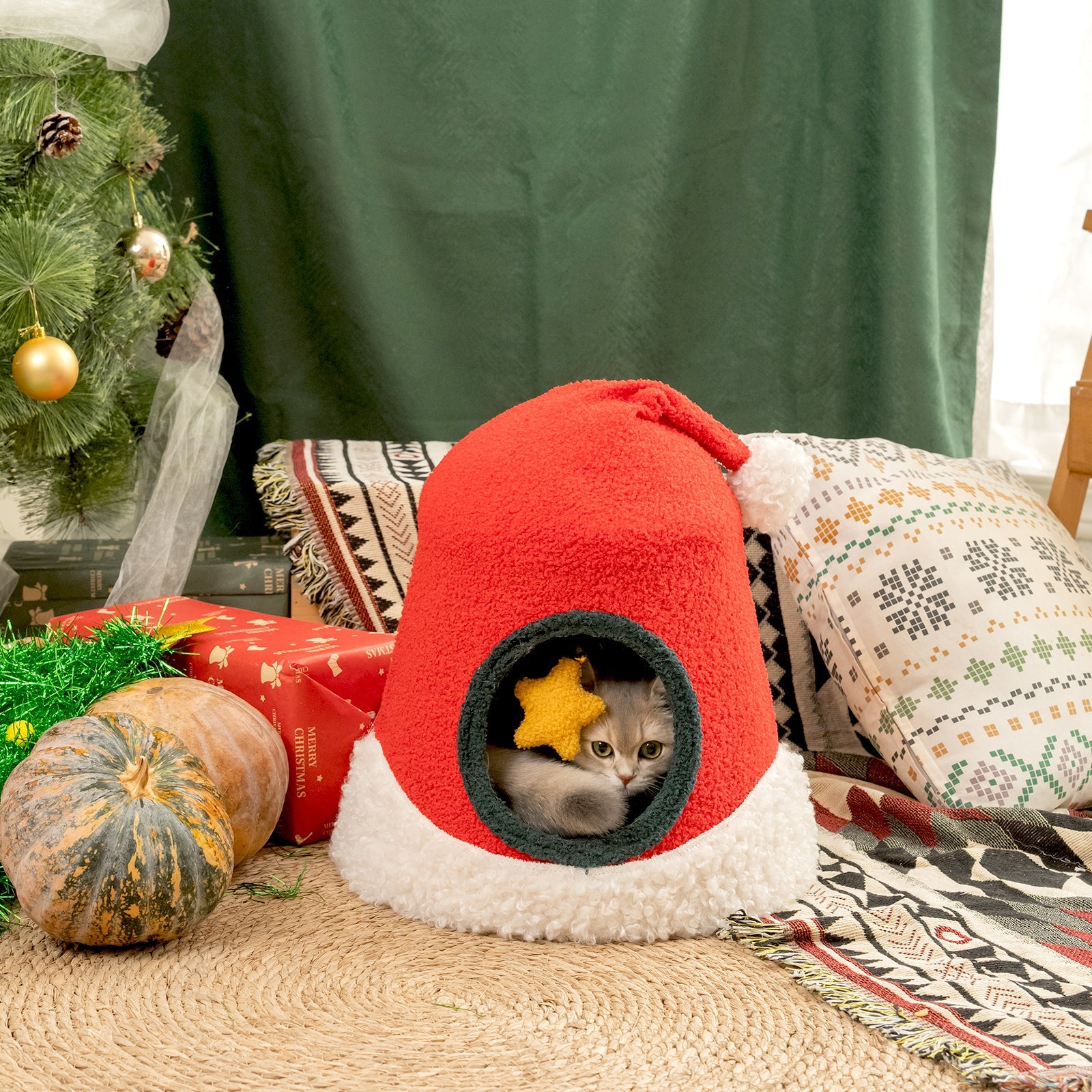 Christmas Santa Hat Cat Bed