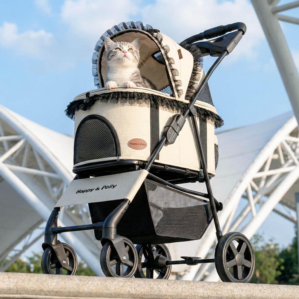 Foldable Pet Stroller with Detachable Carrier