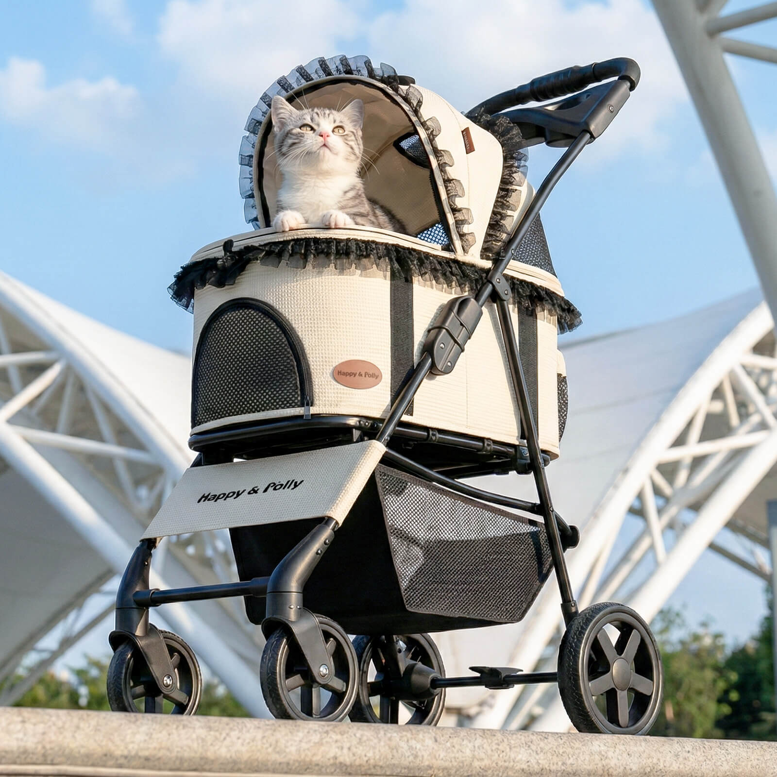 Foldable Pet Stroller with Detachable Carrier