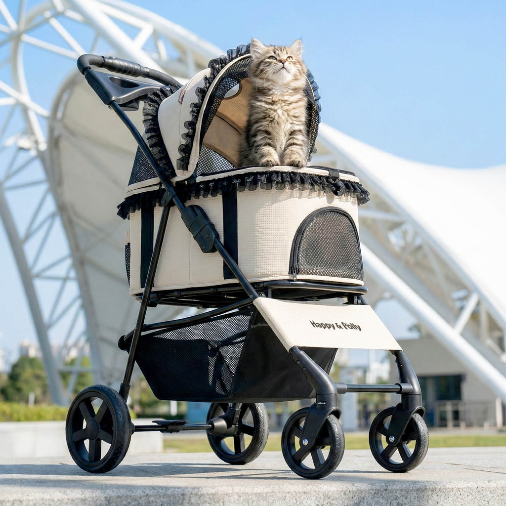 Foldable Pet Stroller with Detachable Carrier
