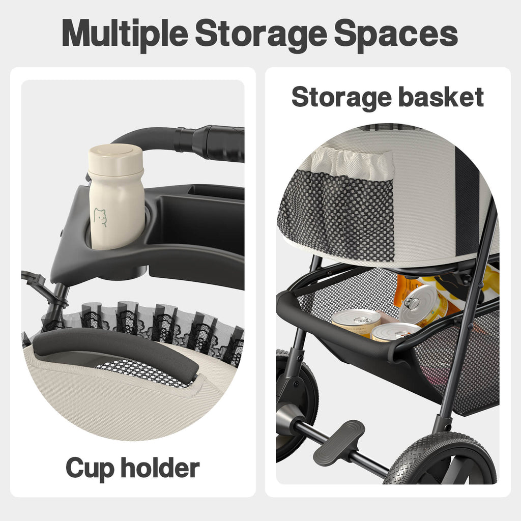 Foldable Pet Stroller with Detachable Carrier