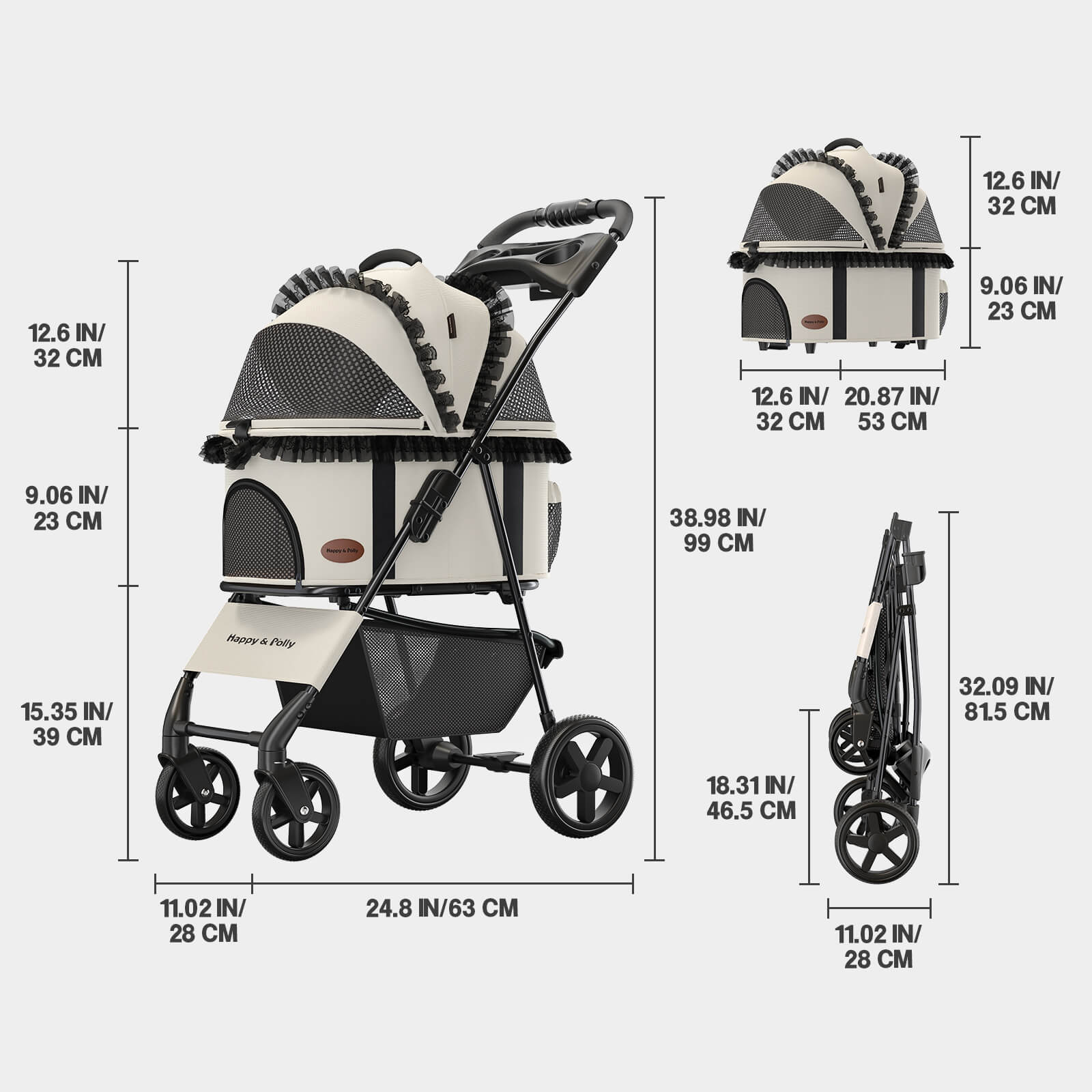 Foldable Pet Stroller with Detachable Carrier