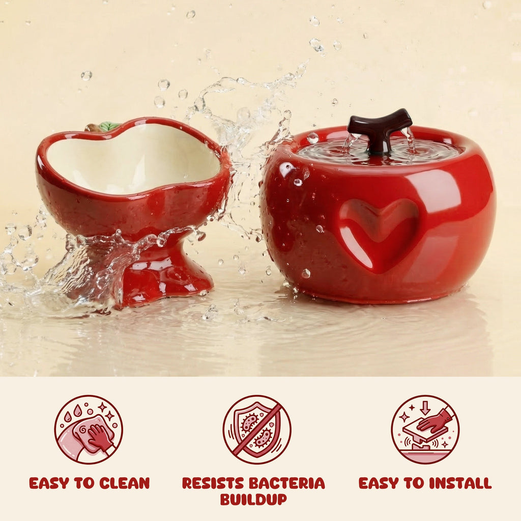 Love Apple Cat Bowl & Fountain Set