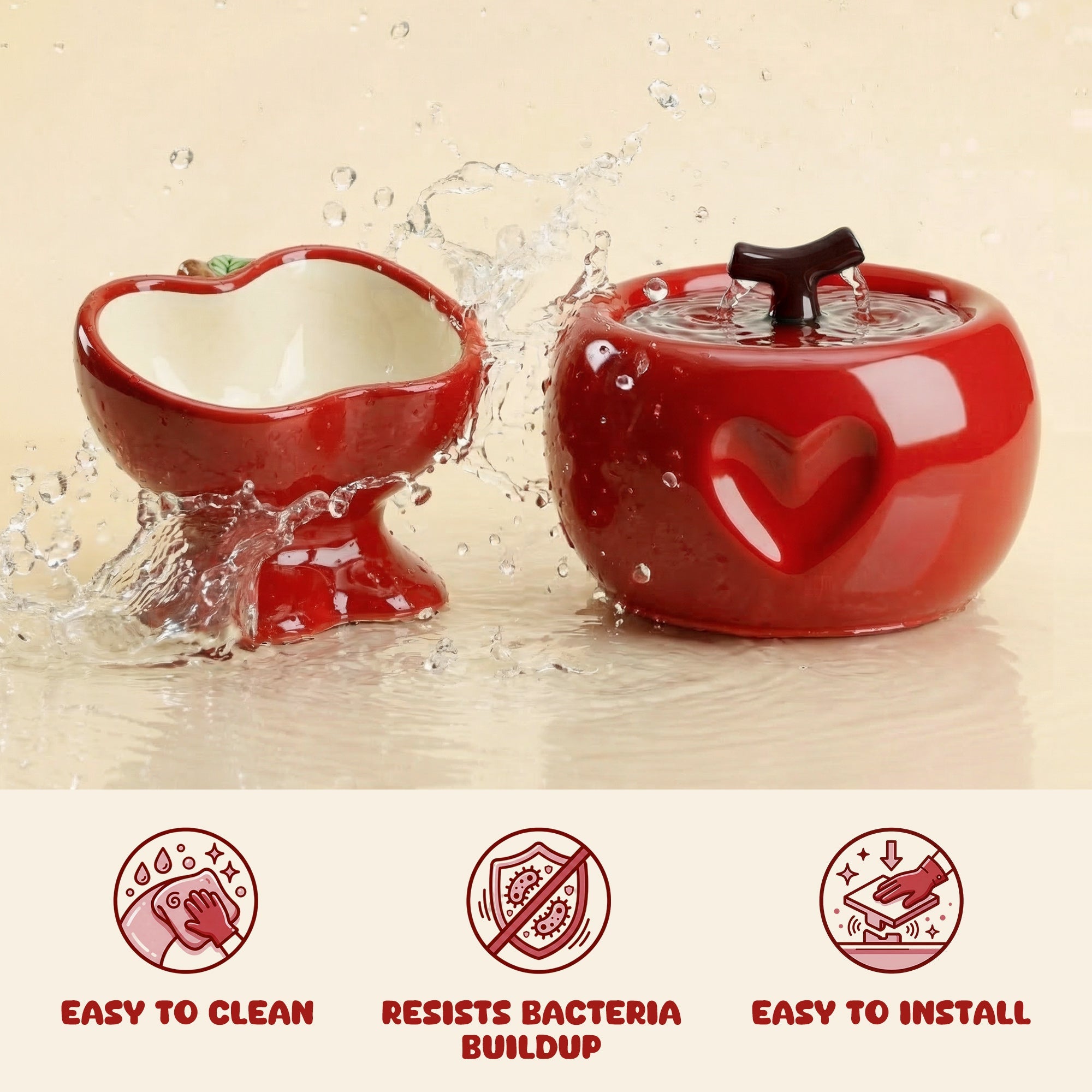 Love Apple Cat Bowl & Fountain Set
