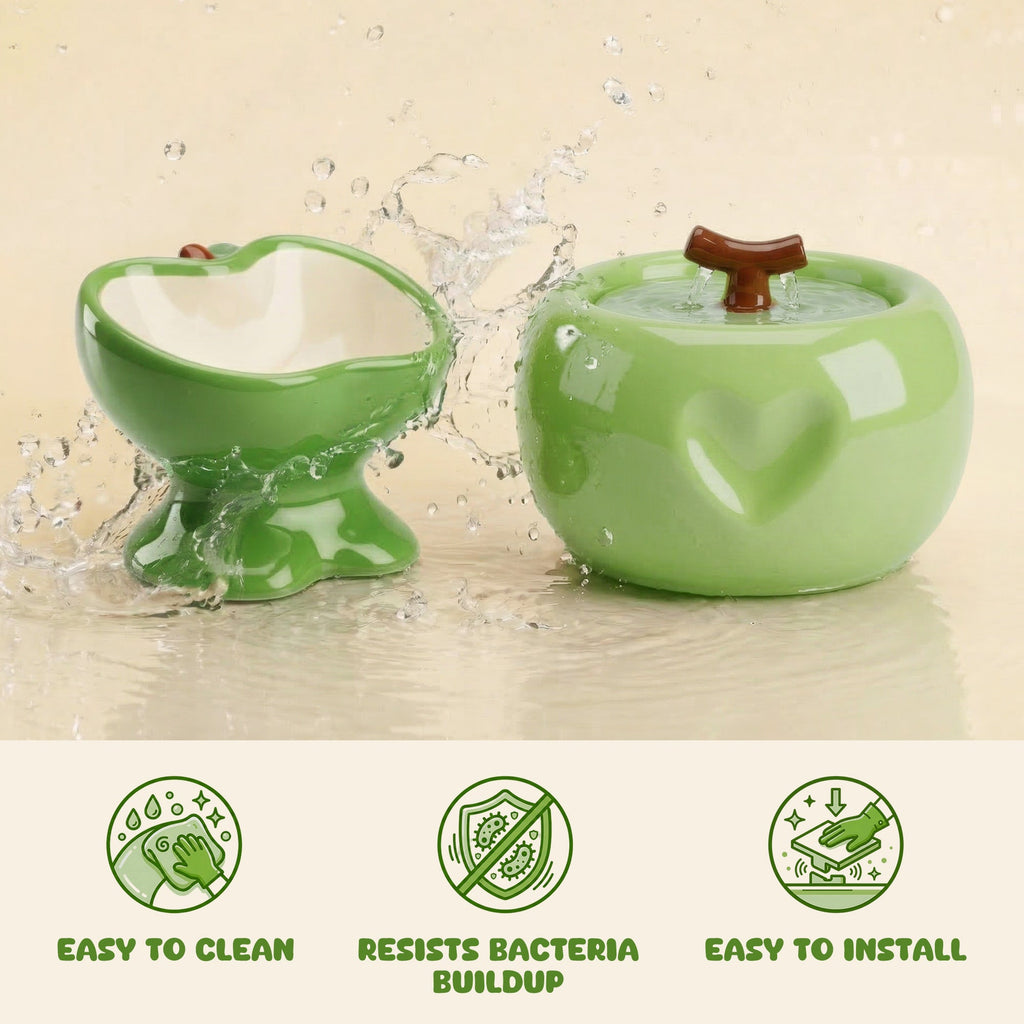 Love Apple Cat Bowl & Fountain Set