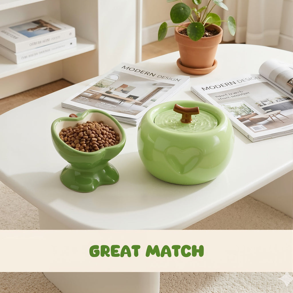 Love Apple Cat Bowl & Fountain Set