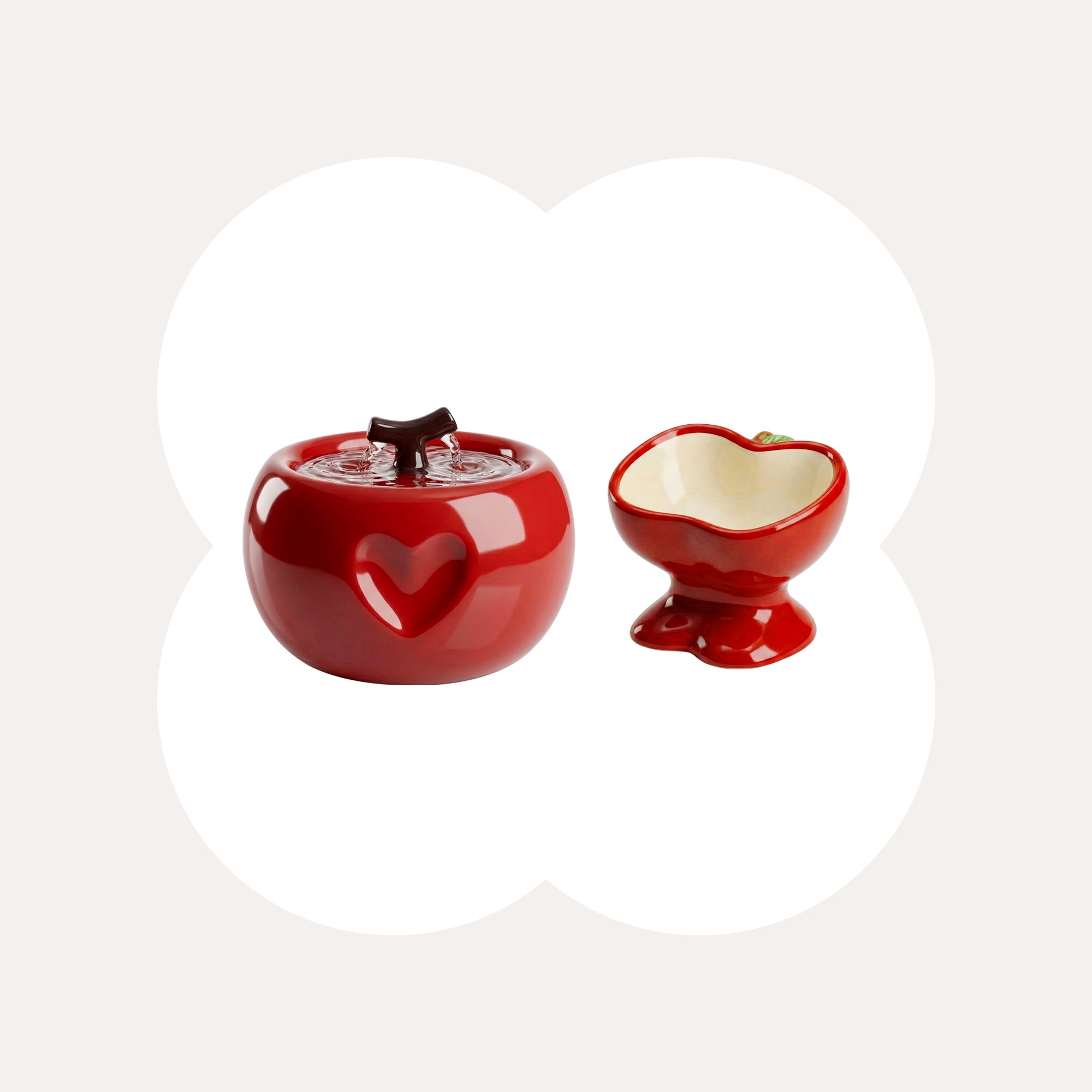 Love Apple Cat Bowl & Fountain Set