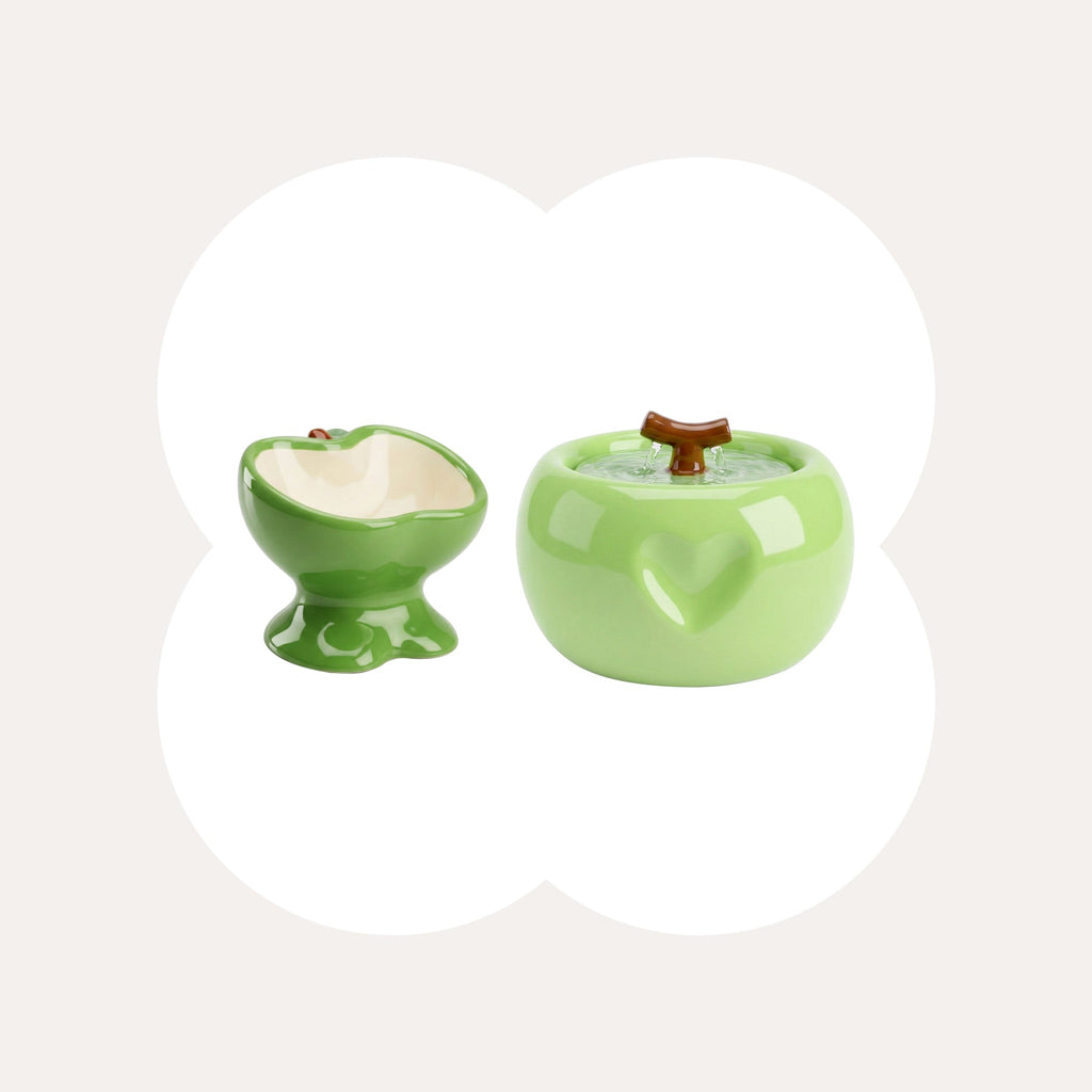 Love Apple Cat Bowl & Fountain Set