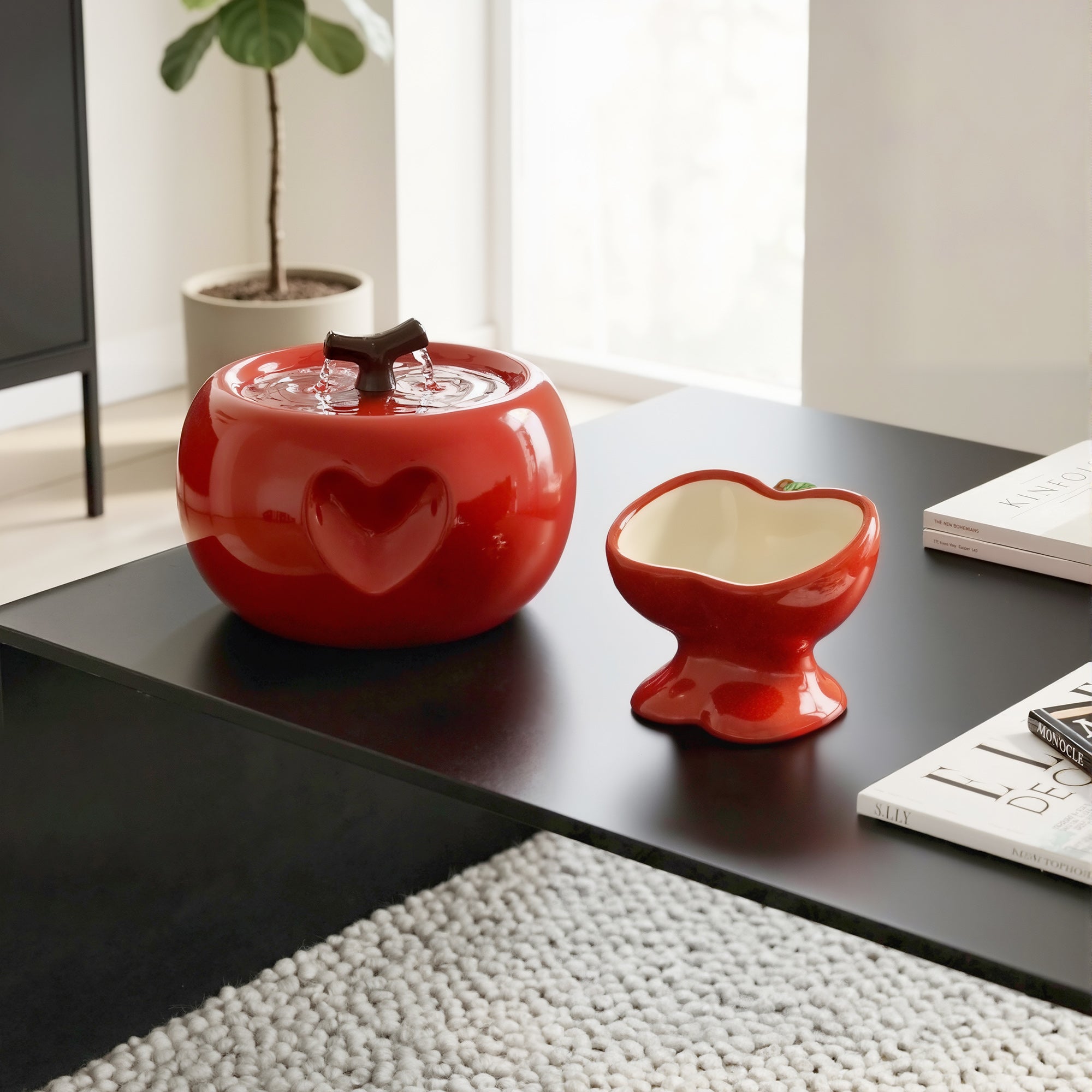 Love Apple Cat Bowl & Fountain Set