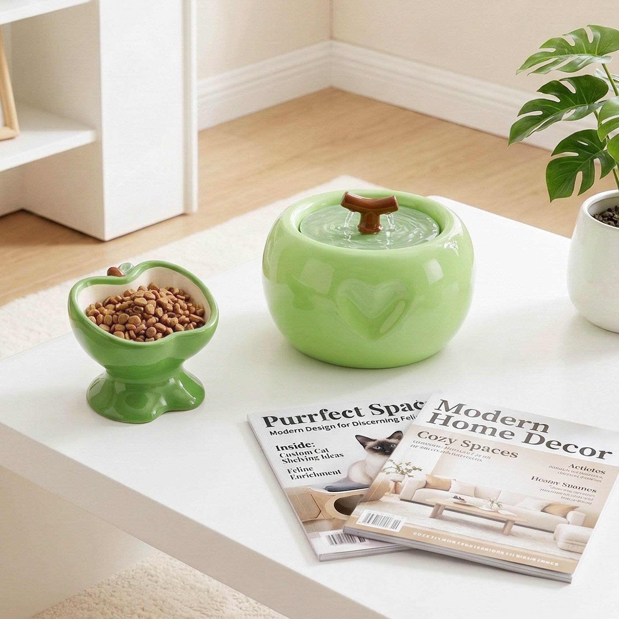Love Apple Cat Bowl & Fountain Set