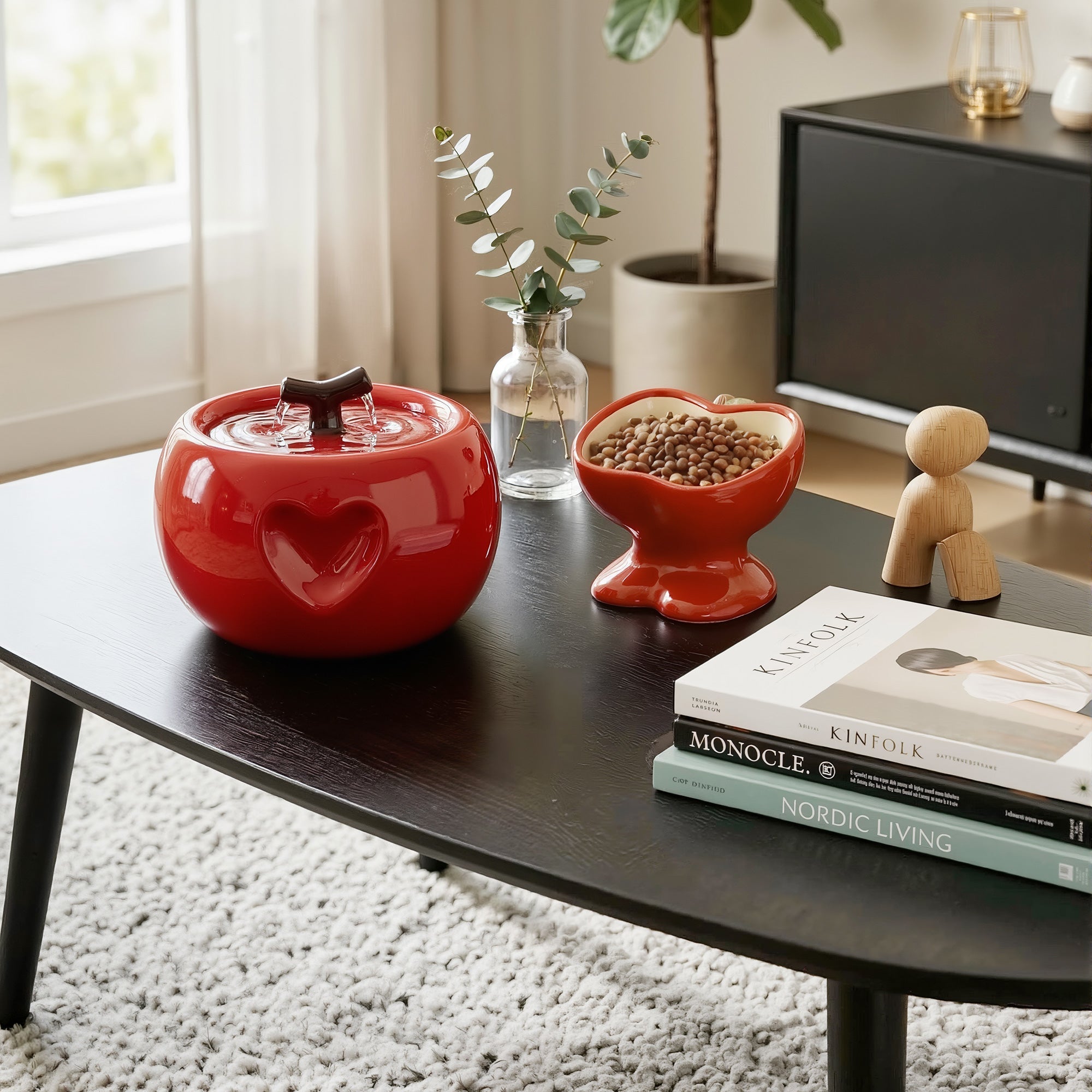 Love Apple Cat Bowl & Fountain Set