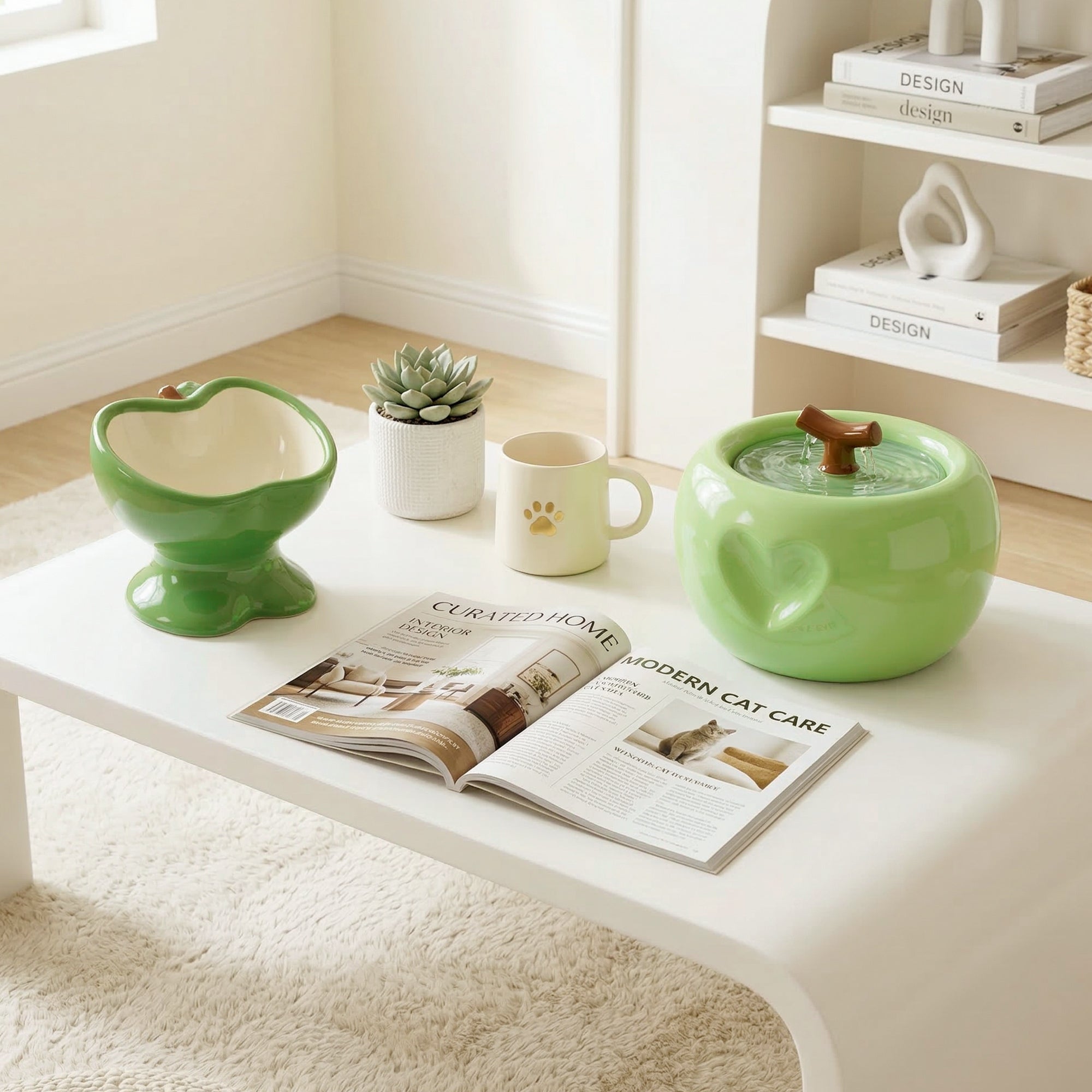 Love Apple Cat Bowl & Fountain Set