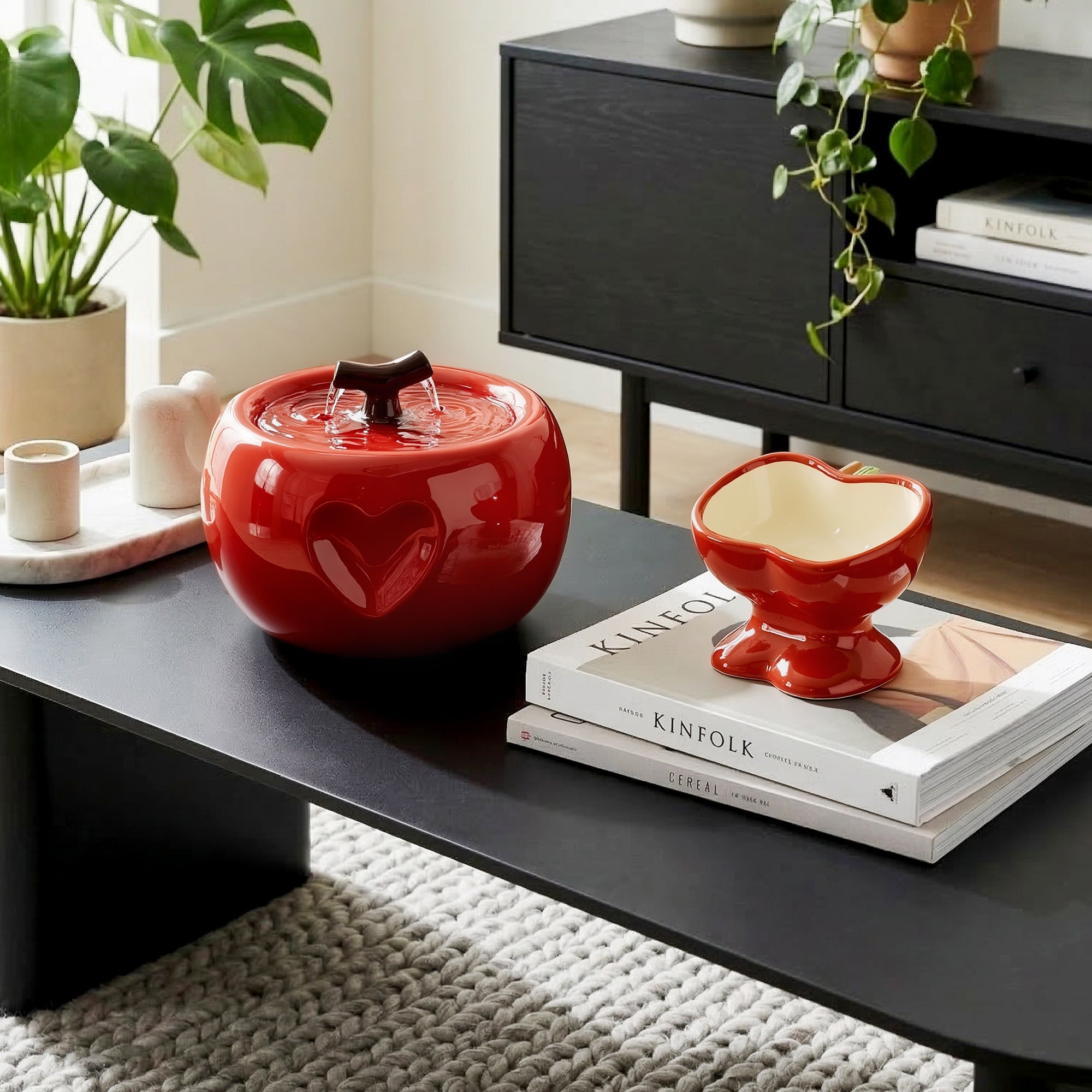 Love Apple Cat Bowl & Fountain Set