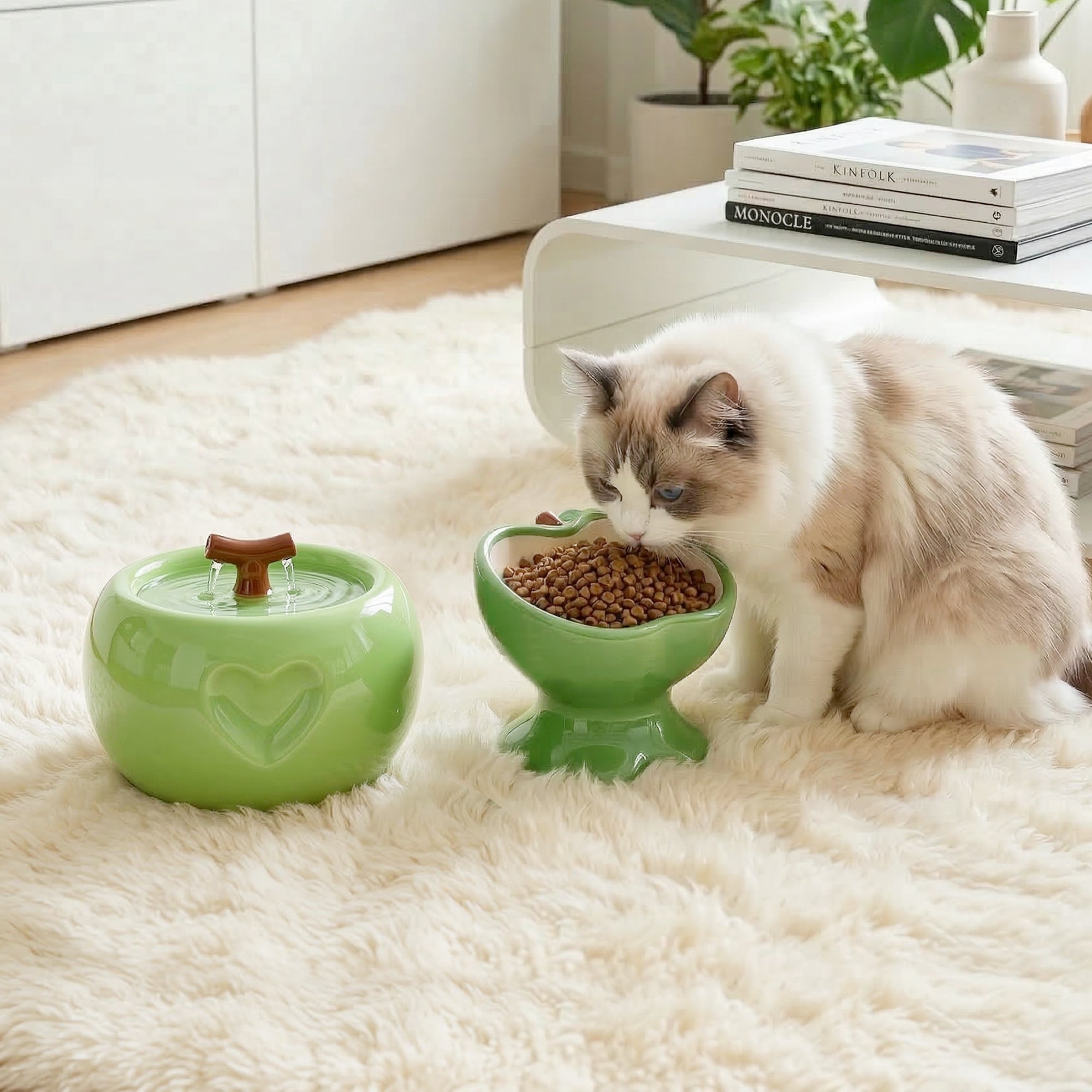 Love Apple Cat Bowl & Fountain Set