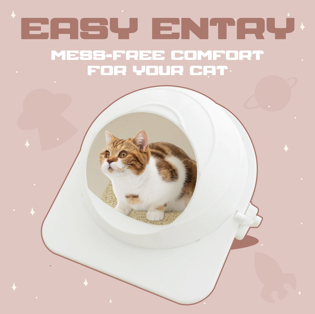 Space Capsule Semi-Enclosed Cat Litter Box with Scoop