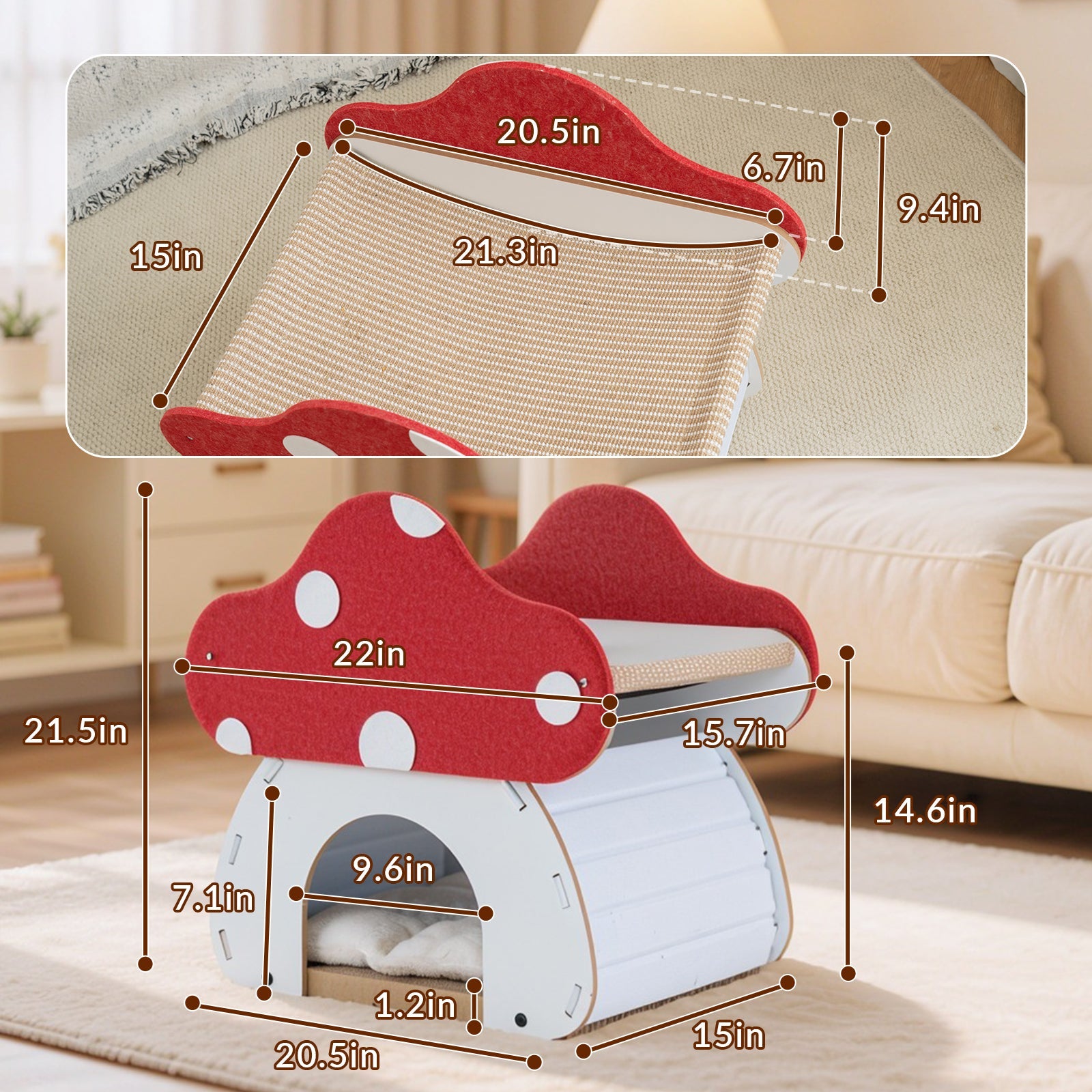Mushroom Loft – Cat Bed & Scratcher Combo